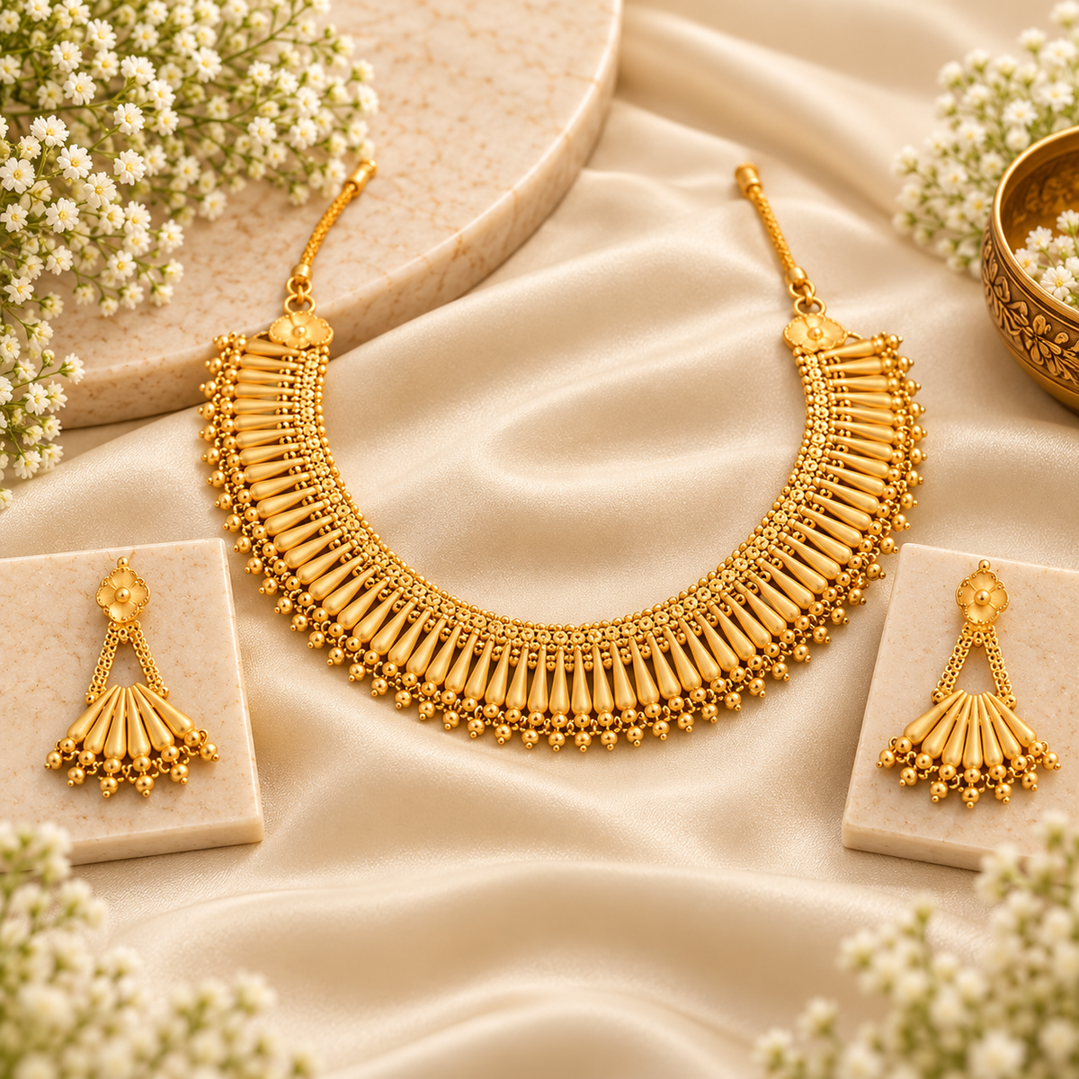 Aarini Gold-Tone Traditional Statement Necklace Set with Earrings