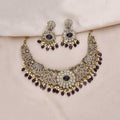 Ishani Antique Gold Purple Stone Statement Necklace Set with Earrings