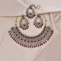 Ruhani Silver-Tone Ruby Stone Statement Necklace Set with Earrings & Maang Tikka