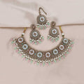 Meher Antique Gold Pastel Stone Necklace Set with Earrings & Maang Tikka