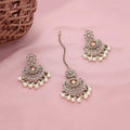 Antique Pearl Chandbali Earrings & Maang Tikka Set