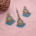 Antique Blue Beaded Chandbali Earrings & Maang Tikka Set