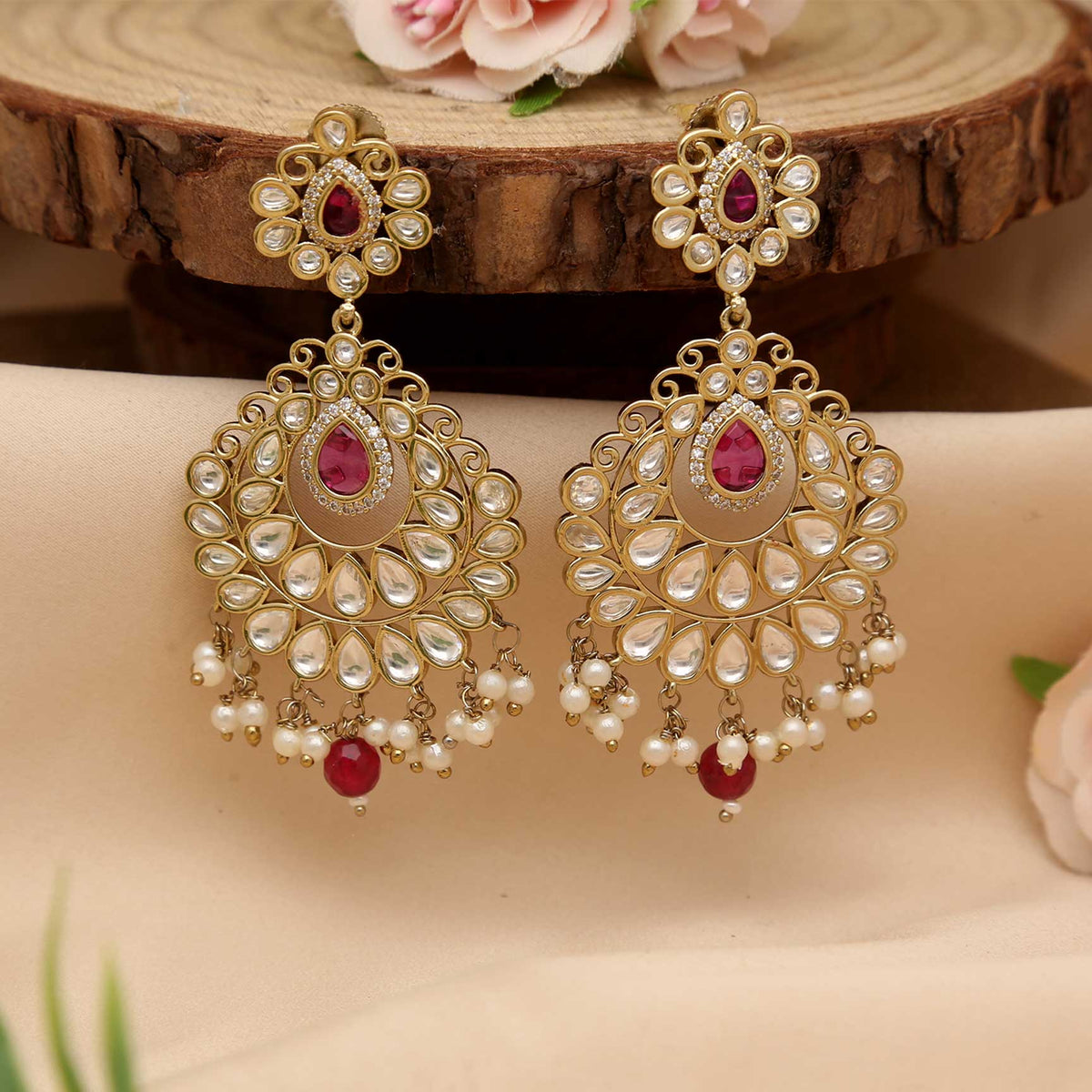 Nayra Gold-Tone Ruby Kundan Statement Earrings