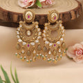 Ishani Antique Gold Kundan Chandbali Statement Earrings