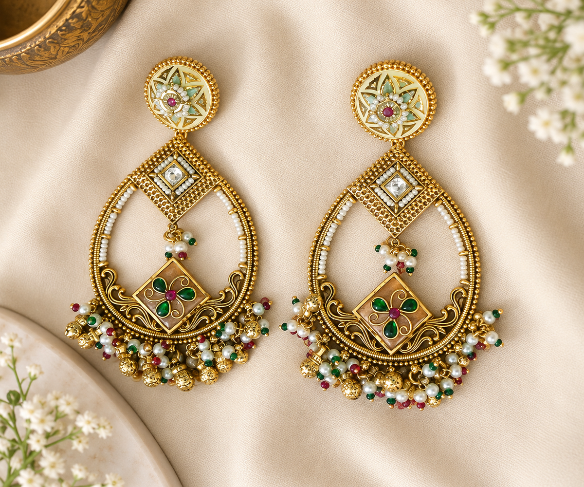 Antique Gold-Tone Pearl & Beaded Statement Earrings
