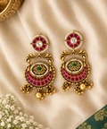 Antique Gold-Tone Ruby & Green Statement Earrings