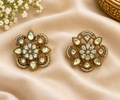 Vintage Gold-Tone Floral Crystal Statement Earrings