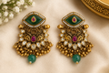 Antique Gold-Tone Green & Ruby Earrings