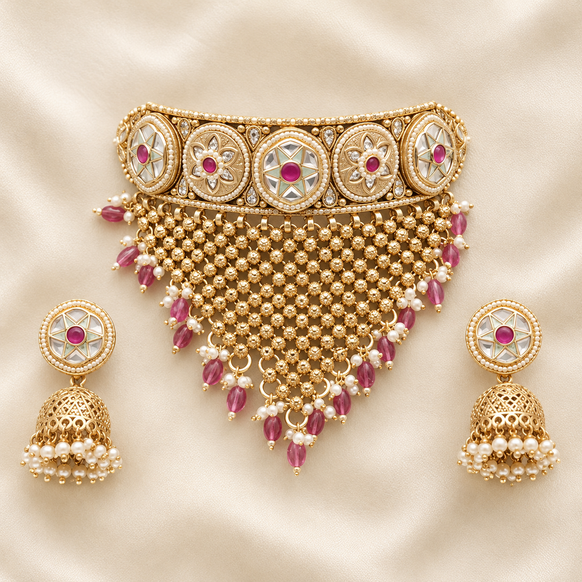 Antique Gold-Tone Kundan Choker Necklace Set