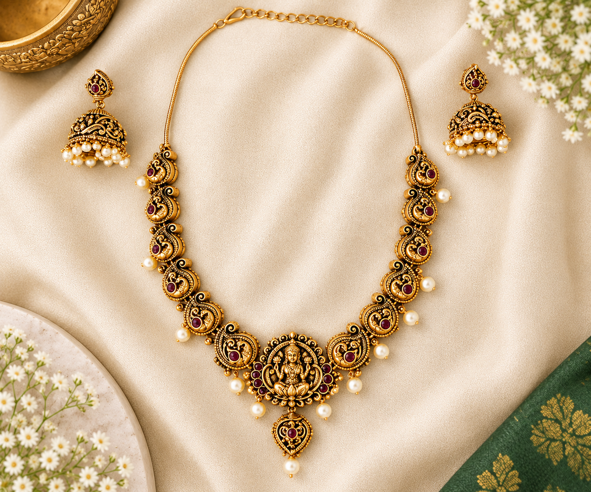 Antique Gold Lakshmi Temple Jewellery Set