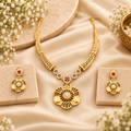 Meher Gold-Tone Floral Pendant Necklace Set with Earrings