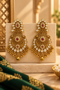 Ishani Antique Gold Kundan Chandbali Statement Earrings
